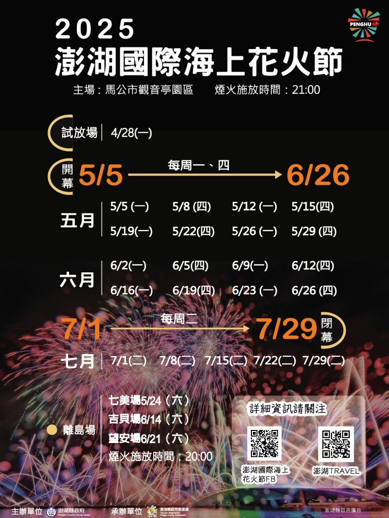 【2025澎湖花火節時間】澎湖花火節煙火施放場次日期一覽表